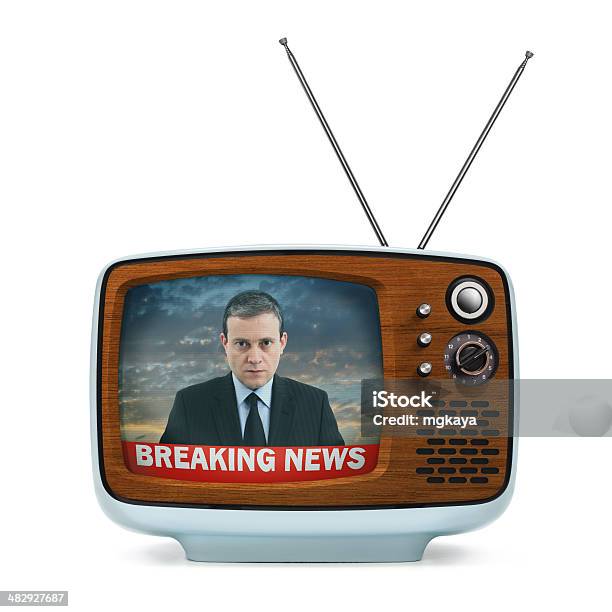 Vintage Portable Television Breaking News Stock Photo - Download Image Now - Adult, Adults Only, Analog