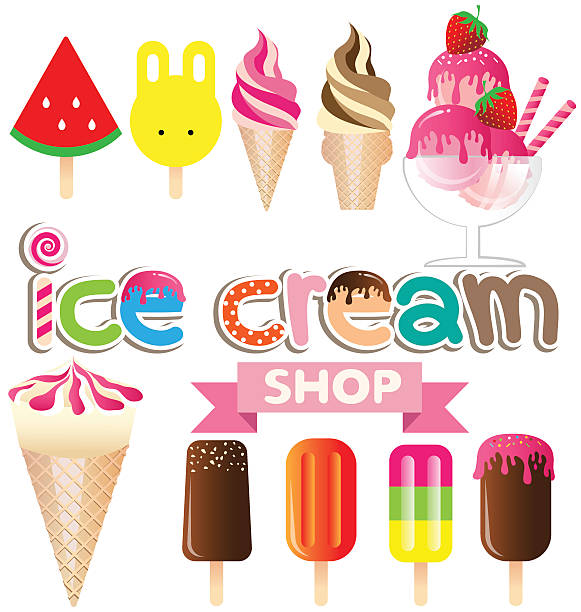 Collection of ice creams vector on white background Collection of ice creams vector on white background whip cream dollop stock illustrations