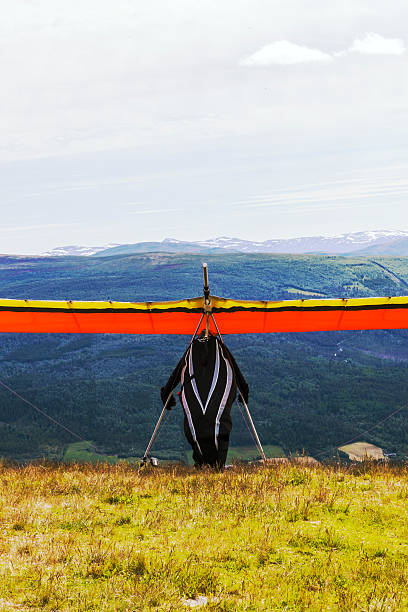 Hang gliders ready to jump from the mountain Jetta.