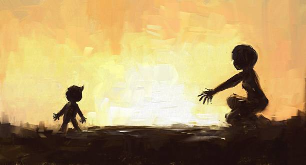 istock digital painting of mother and son at the sunset time 482941644