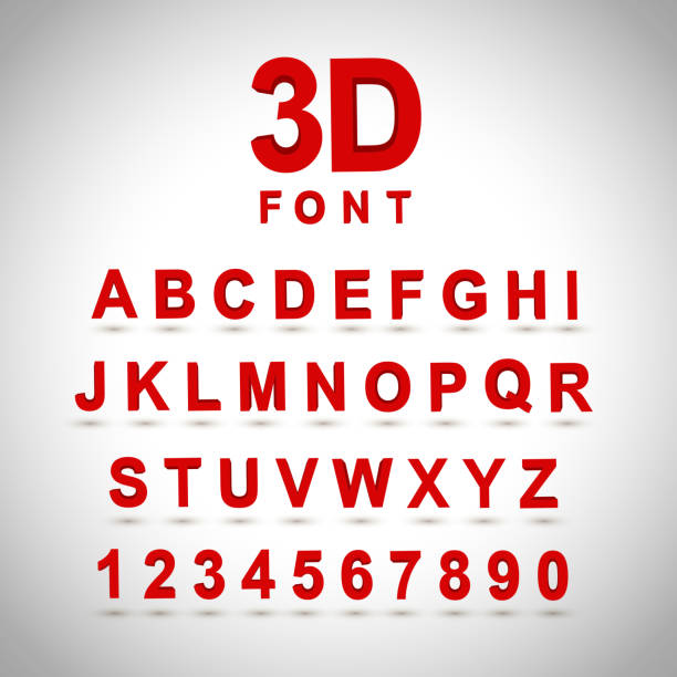 illustrazioni stock, clip art, cartoni animati e icone di tendenza di 3 d rosso di design set di font - red text