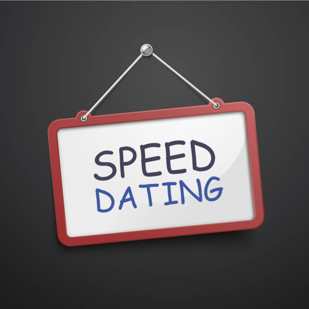 bildbanksillustrationer, clip art samt tecknat material och ikoner med speed dating hanging sign - speed dating