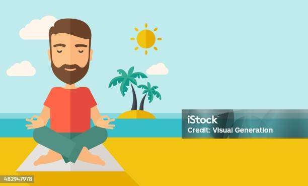 Man Doing Yoga In The Beach Stock Illustration - Download Image Now - 2015, Cartoon, Design