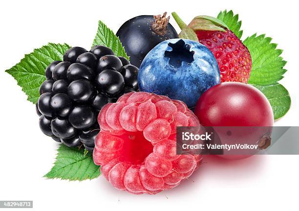 Berries On A White Background Stock Photo - Download Image Now - Berry Fruit, Blackberry - Fruit, Blueberry