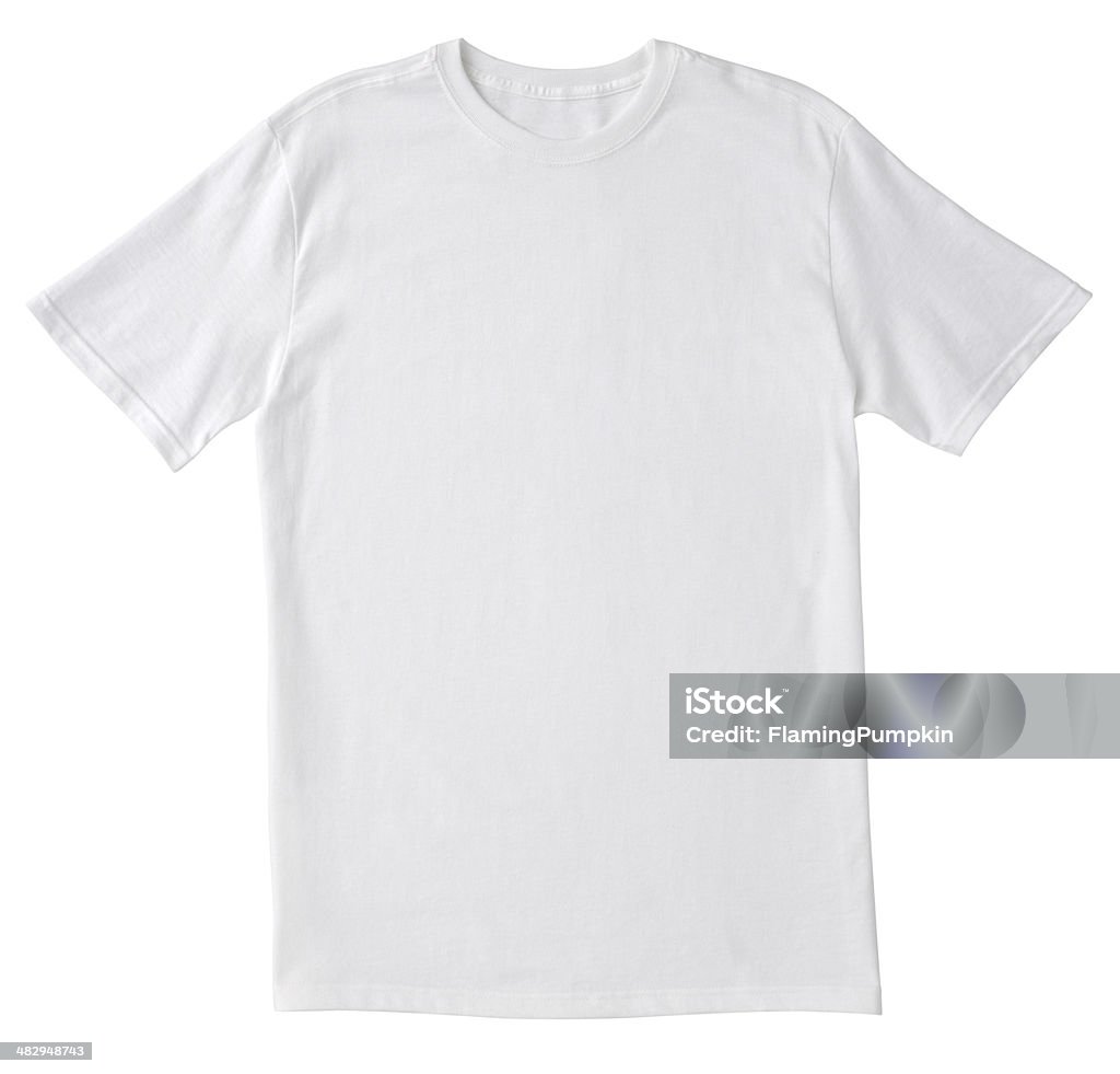 Blank White T-Shirt Front with Clipping Path. Front of a clean White T-Shirt just waiting for you to add your own logo, Graphics or words. Clipping Path. Single shirt - about 10" x 10". T-Shirt Stock Photo