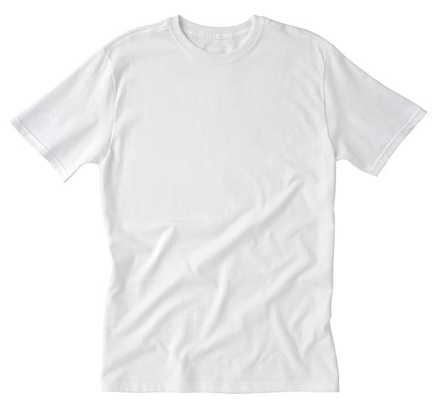 blanc t-shirt blanc avec un tracé de détourage sur le devant. - isolated on white photography horizontal color image photos et images de collection