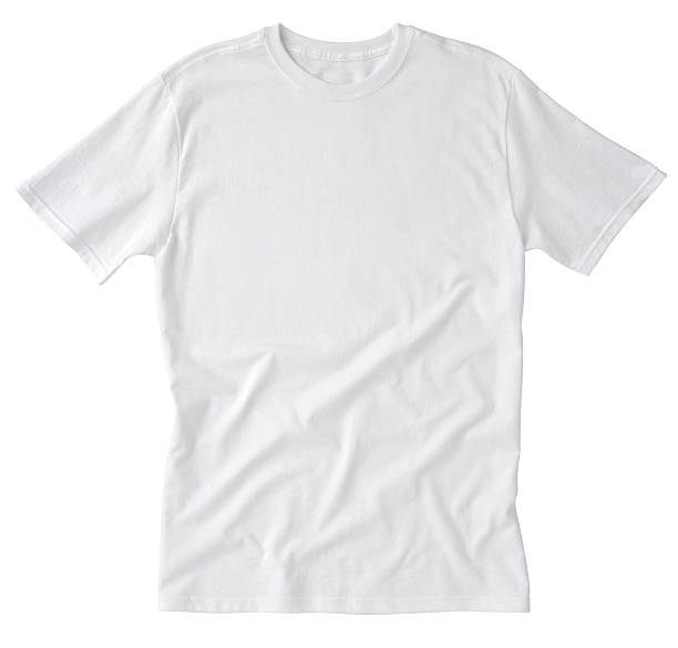t-shirt bianca vuota davanti con clipping path. - color image copy space high angle view isolated foto e immagini stock