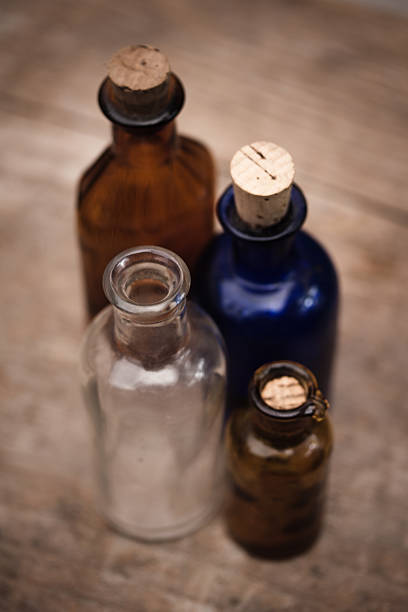 Old pharmacy bottles stock photo