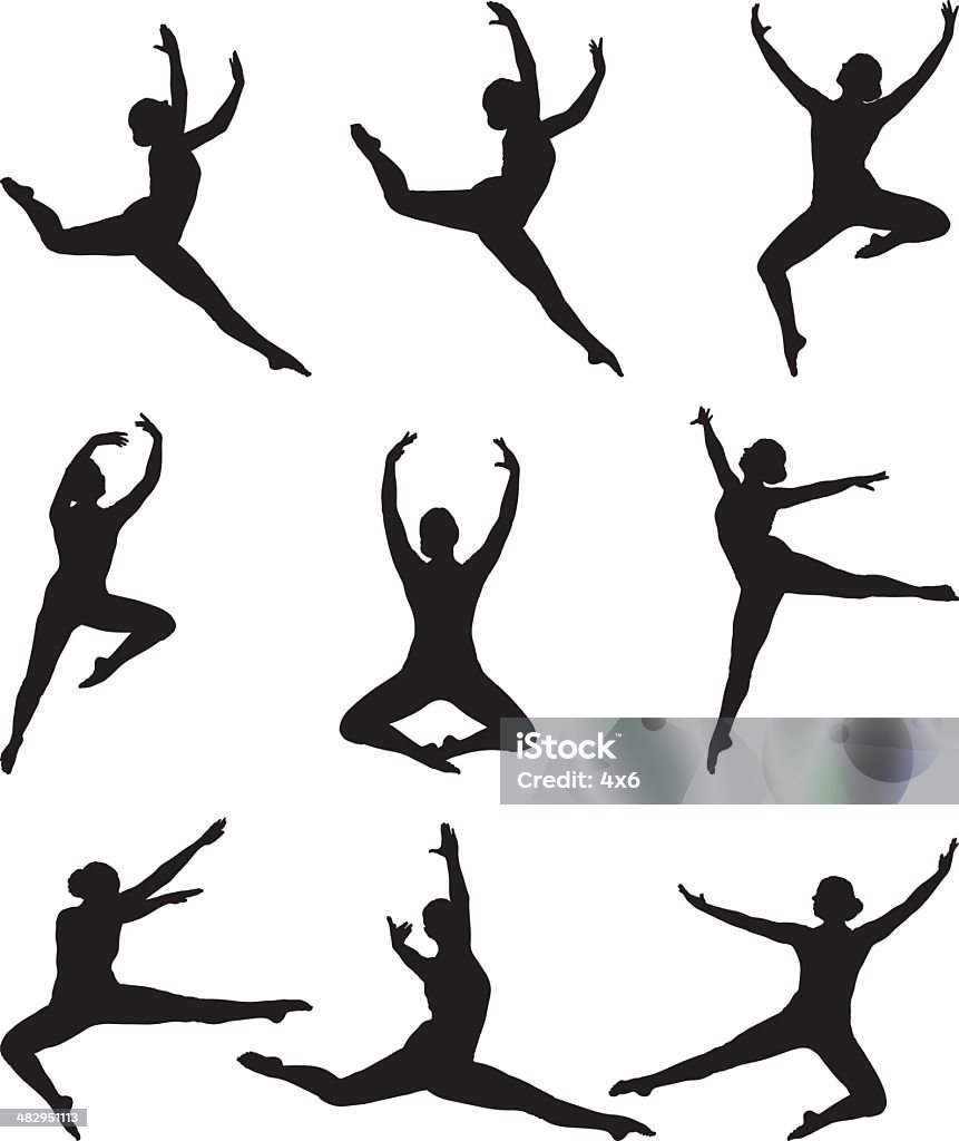 Graciosa bailarina meados ar passar sobre os movimentos - Royalty-free Dançar arte vetorial