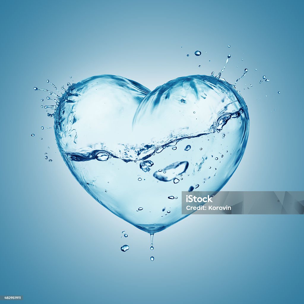 Heart from water splash with wave, inside isolated on white Water Stock Photo