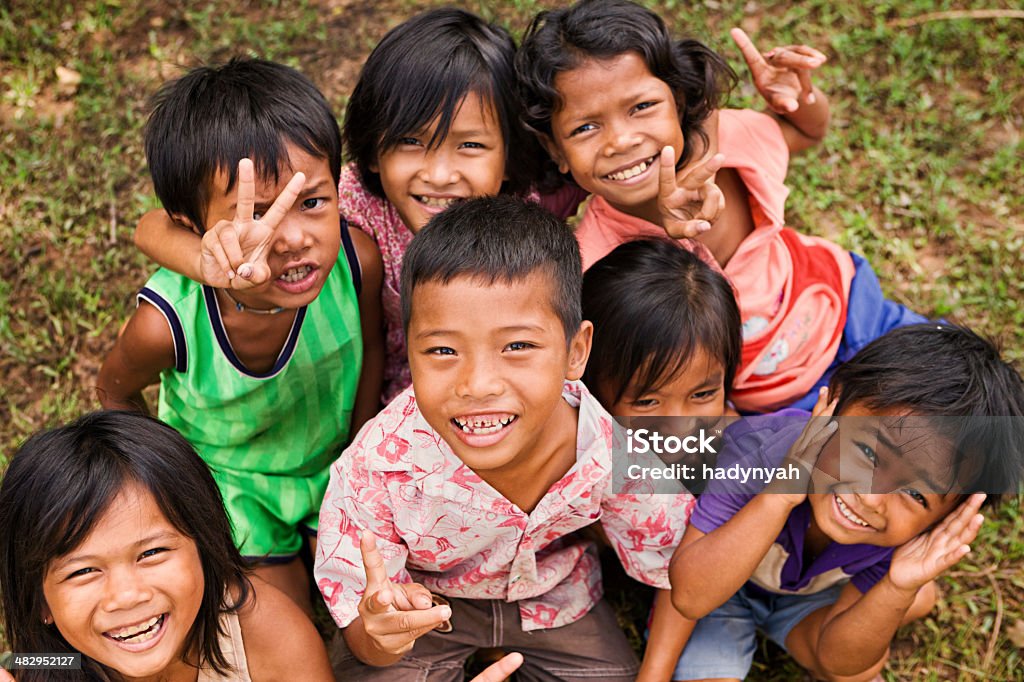 Group of Cambodian children Group of Cambodian children near Angkor Wat, Cambodia.  4-5 Years Stock Photo