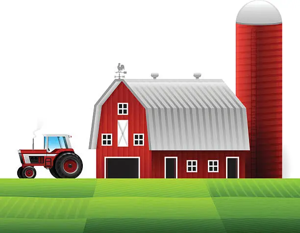 Vector illustration of Farm and Tractor
