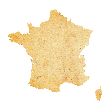 Map of France isolated on white. Old paper texture.