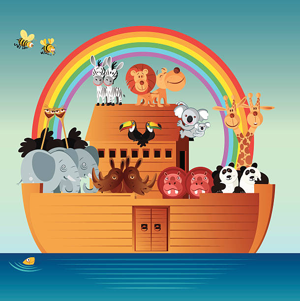 illustrazioni stock, clip art, cartoni animati e icone di tendenza di noah arca di noè - ark cartoon noah animal