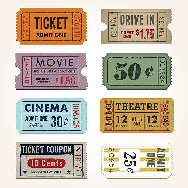 ilustraciones, imágenes clip art, dibujos animados e iconos de stock de vintage colección de boletos y cupones - ticket stub