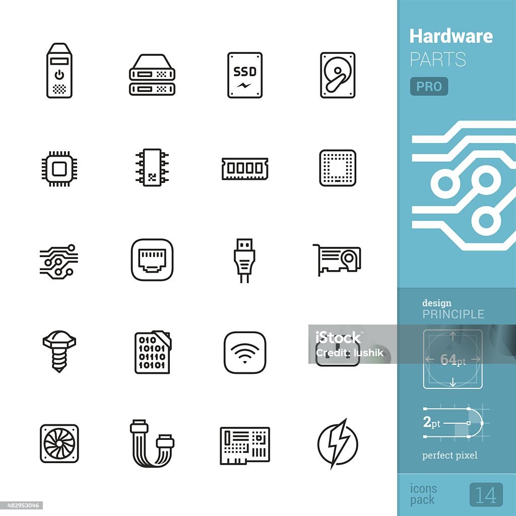 Hardware parts related vector icons - PRO pack 20 Hardware parts Linear style vector icons pack. Icon Symbol stock vector