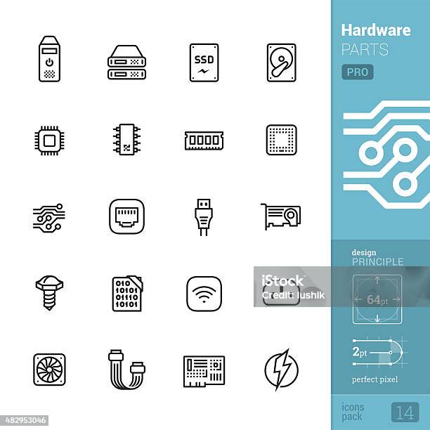 Hardware Parts Related Vector Icons Pro Pack Stock Illustration - Download Image Now - Icon Symbol, Network Connection Plug, Switch