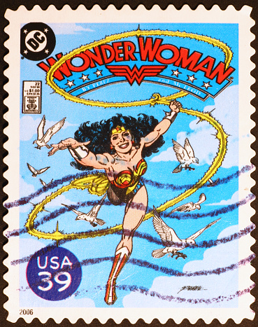 Milan, Italy - July 30, 2015: American Postage Stamp issued in 2006, showing the Comic Book Wonder Woman.
