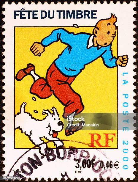 Comic Book Character Tintin On French Postage Stamp Stock Photo - Download Image Now