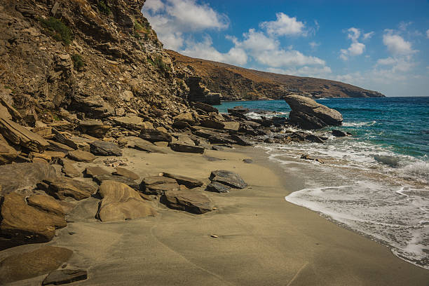 istock Unique rock formations on the beach Grias Pidima, Andros, Greece 482955594