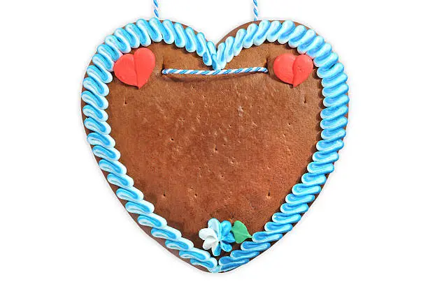 original unlabeled bavarian gingerbread heart from Germany on white background