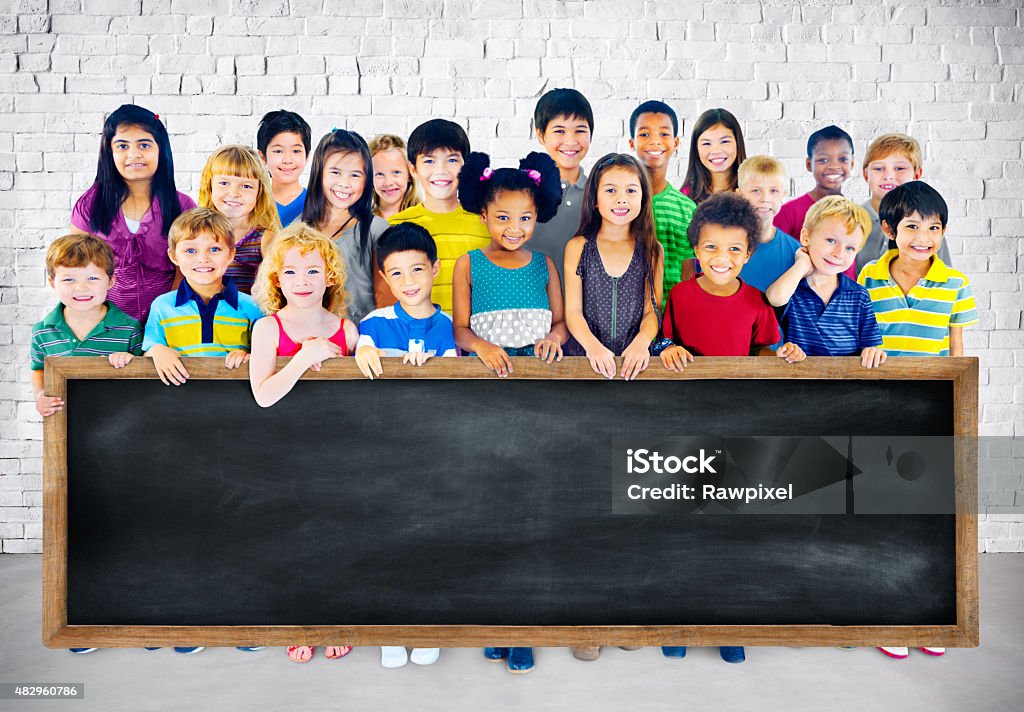 Diversity Friendship Group of Kids Education Blackboard Concept Chalkboard - Visual Aid Stock Photo