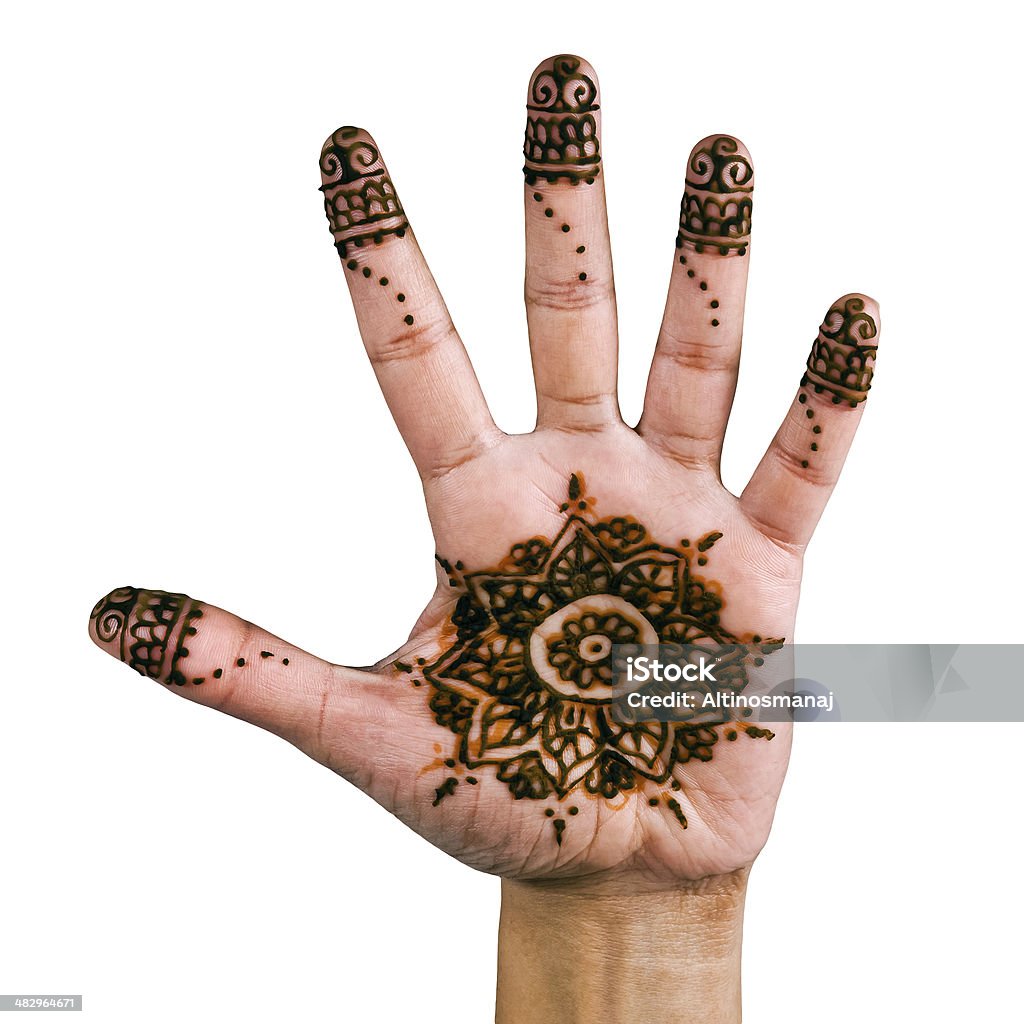 Henna Design On The Palm Hand Isolated In White Stock Photo ...