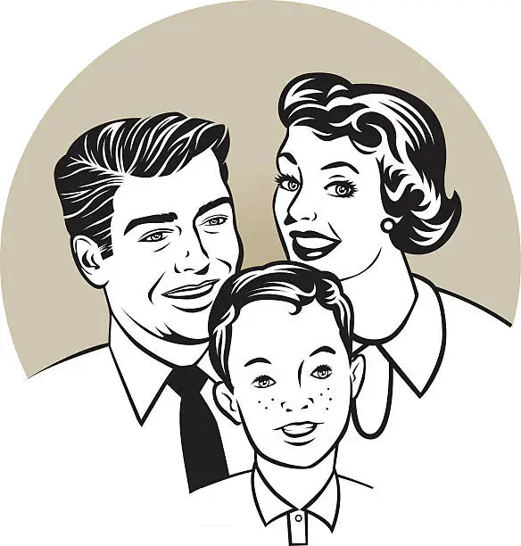 Vector illustration of family retro