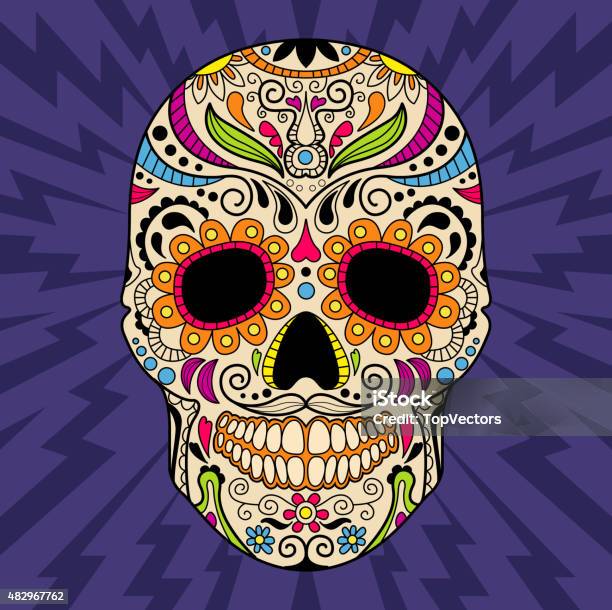 Mexican Skull The Original Pattern Vector Stock Illustration - Download Image Now - 2015, Backgrounds, Blue