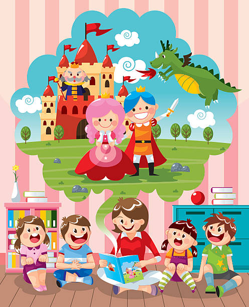 чтение книги - picture book fairy tale castle dragon stock illustrations