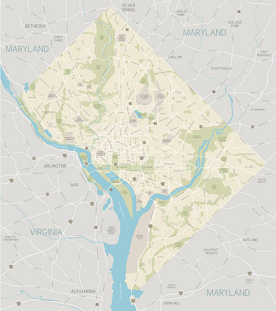 District of Columbia Area Map A large map of the District of Columbia area, including main roads, parks, water and points of interest. All elements are on separate layers for easy changes or removal. Includes a CS5 file and an extra-large JPG so that you can crop in to the area you need. Also includes a version of only DC, without the surrounding states. washington dc stock illustrations