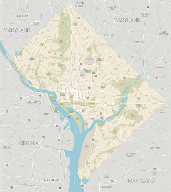 district of columbia area map - washington dc 幅插畫檔、美工圖案、卡通及圖標