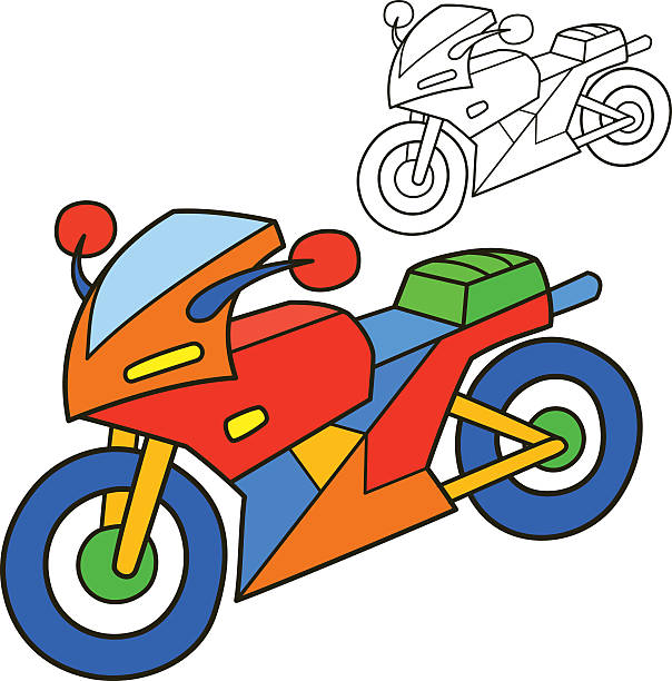 motocykl. kolorowanka strona. kreskówka ilustracja wektorowa - comic book blue speed illustration and painting stock illustrations