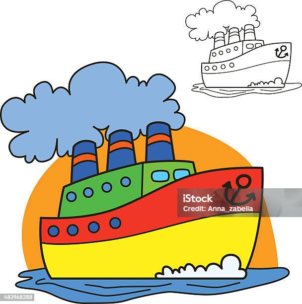 Motor Ship Coloring Book Page Cartoon Vector Illustration Stock Illustration - Download Image Now