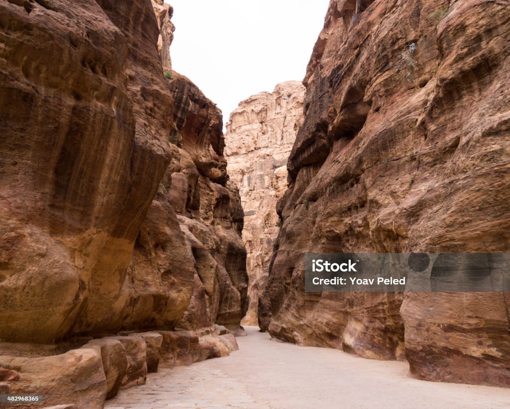The Siq in Petra, Jordan The Siq, the narrow canyon that serves as the entrance passage to the hidden city of Petra, Jordan. Ancient Civilization Stock Photo