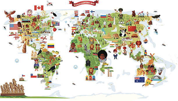 мультяшный карта мира - india map cartoon cartography stock illustrations