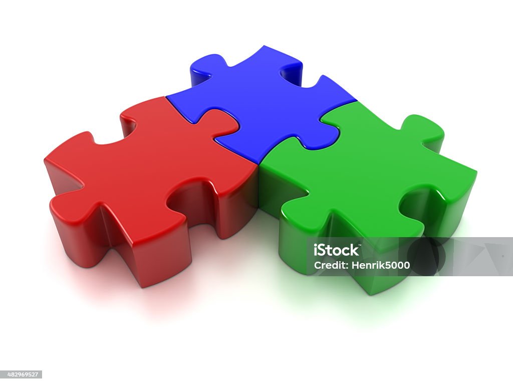 Three Puzzle pieces (Clipping Path included) High quality 3d render of 3 puzzle pieces with clipping path Three Objects Stock Photo