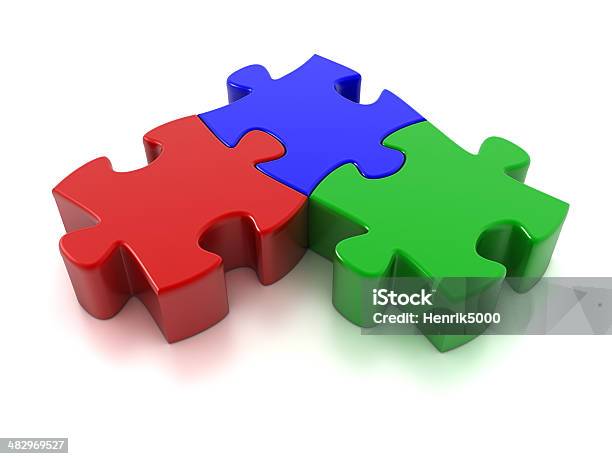 Three Puzzle Pieces Stock Photo - Download Image Now - Three Objects, Jigsaw Piece, Jigsaw Puzzle