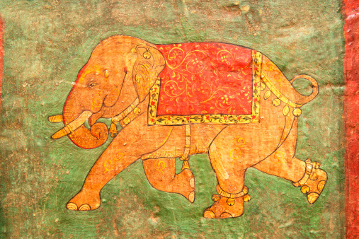 Elephant detail on the old house door which reflects the culture and history of India.