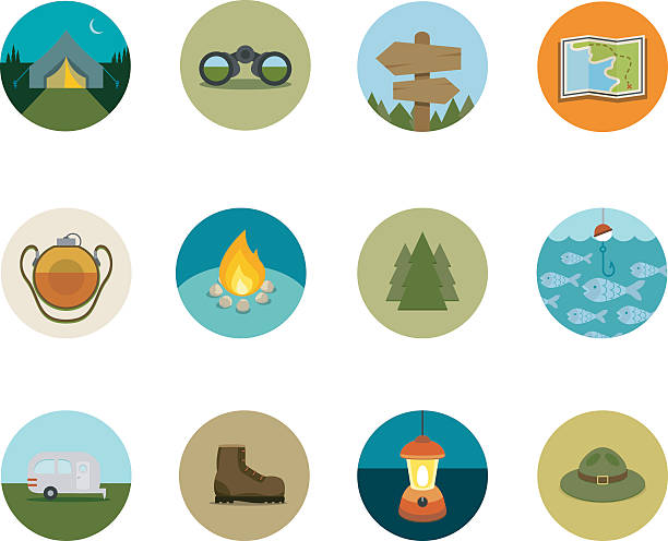 Camping Circle Icons http://www.cumulocreative.com/istock/File Types.jpg hiking sign stock illustrations