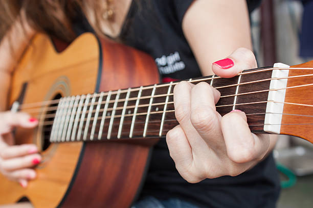 istock Women playing guitar in her free time hand focus 482974508