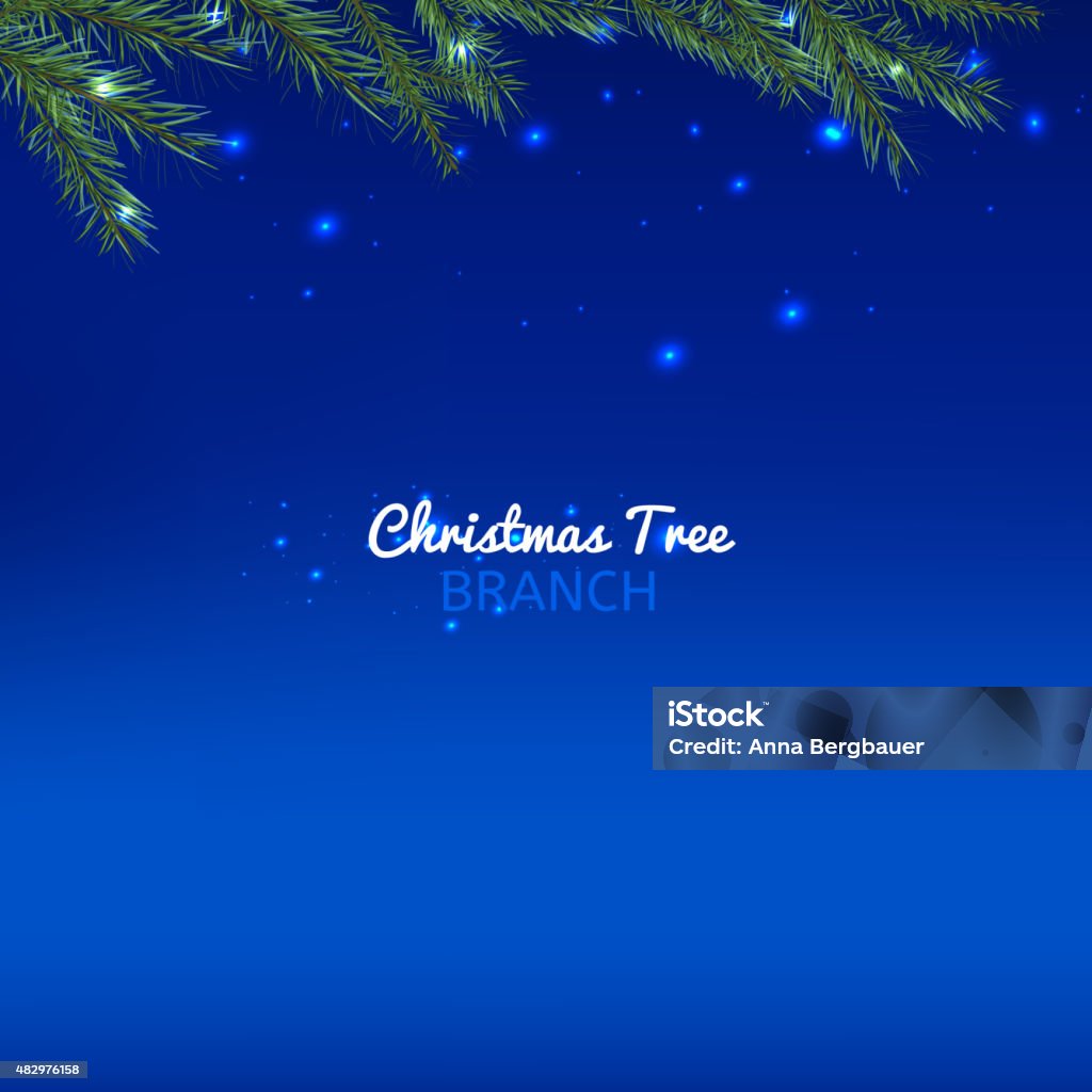 Christmas tree branch Beautiful vector illustration of christmas tree branches. Decorative elements for the New Year and Christmas postcards, posters and invitations on a deep blue background with stars and lights. 2015 stock vector