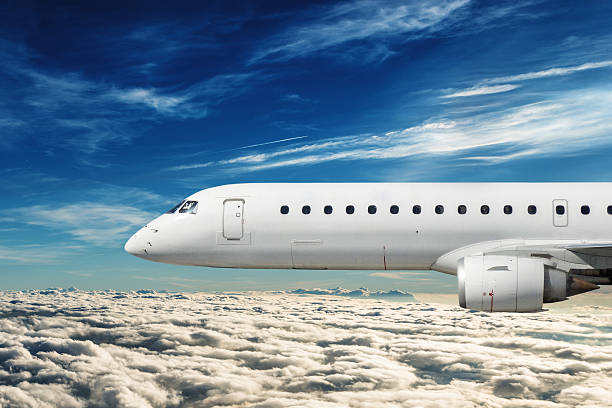 istock side view of a commercial airplane flying 482982424