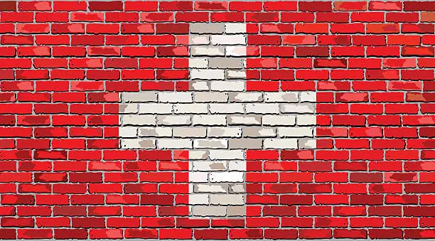 Vector illustration of Grunge flag of Switzerland on a brick wall