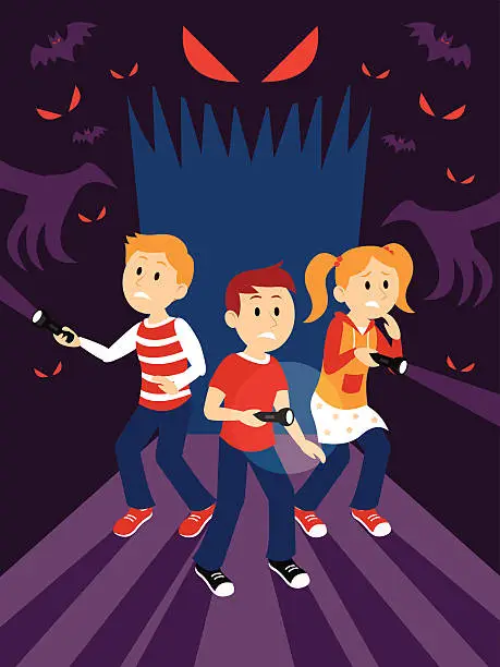 Vector illustration of Kids in the Haunted House Clipart