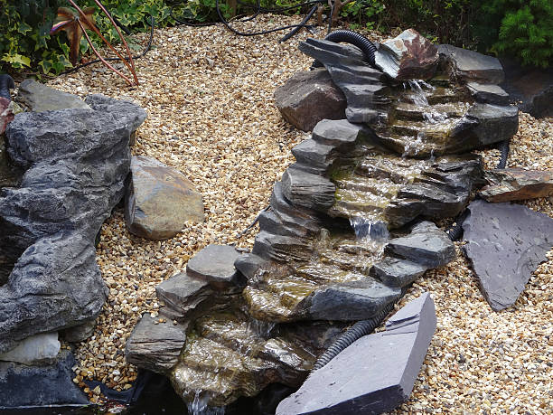 istock Image of realistic plastic, fibreglass waterfall with pond pump / stones 482984214