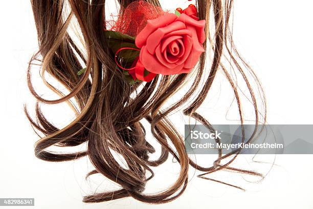 Red Rose In The Hair Stock Photo - Download Image Now - Artificial, Flower, Flower Head