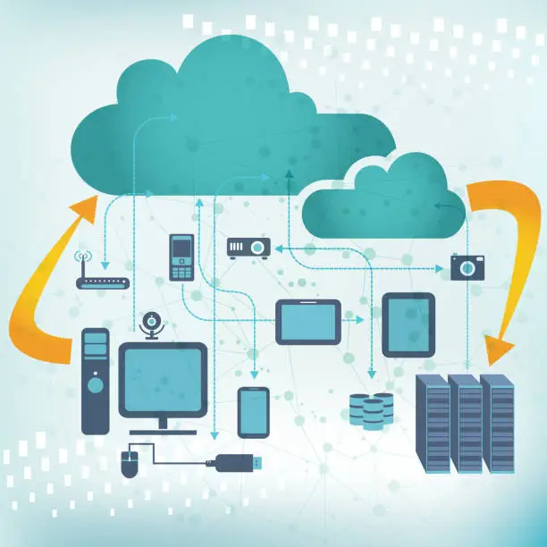 Vector illustration of cloud computing and computer network concept