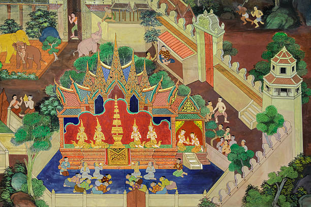 istock Thai mural painting on temple wall 482987260