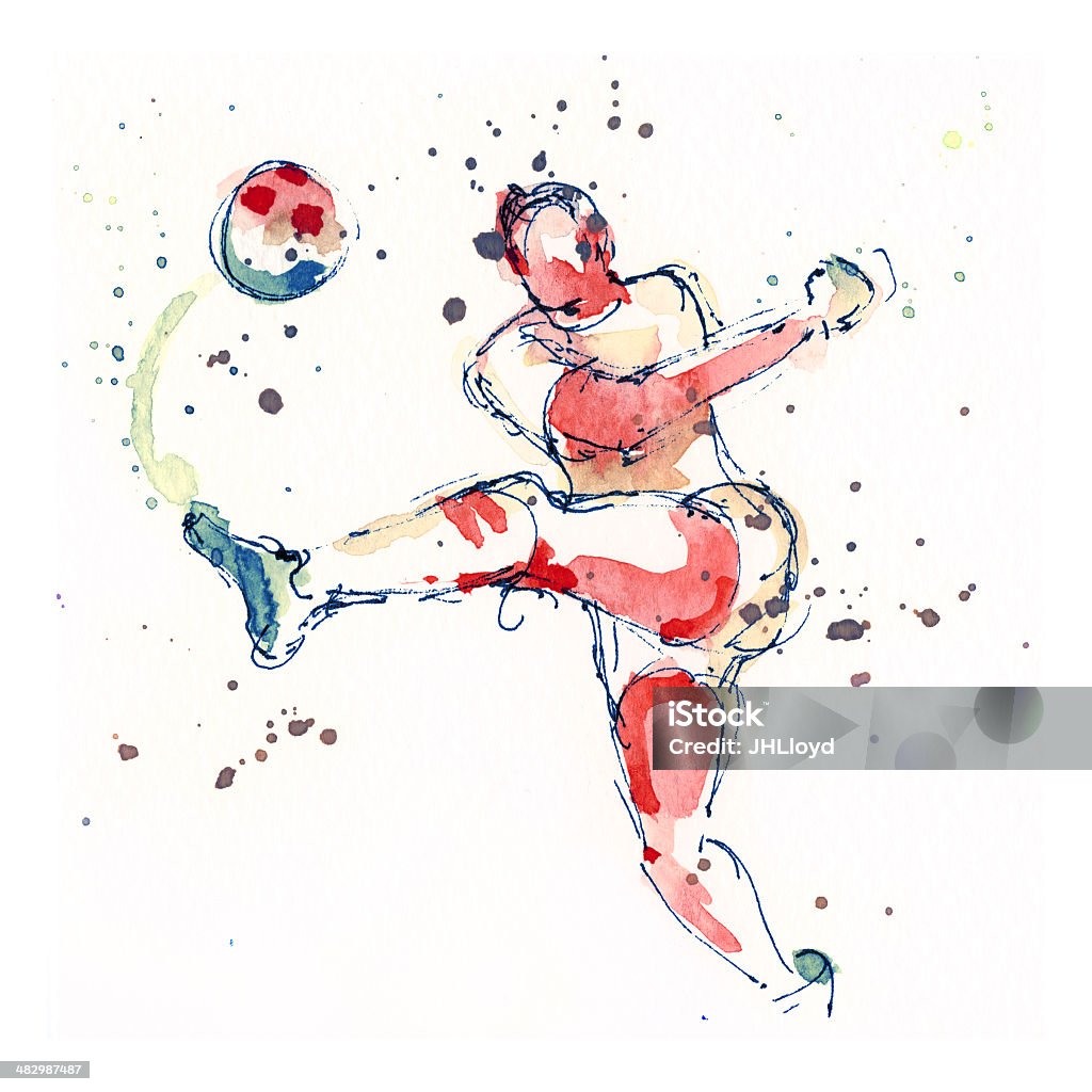 Footballer Watercolor standalone of footballer kicking a ball Active Lifestyle stock illustration